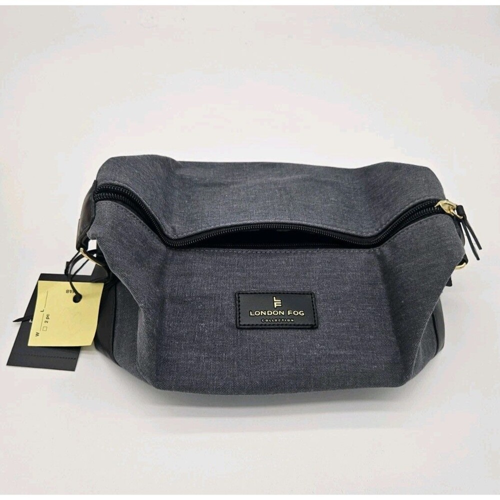LONDON FOG Canvas Denim Cosmetic / Toiletry / Shaving Case / Bag Medium Gray NEW